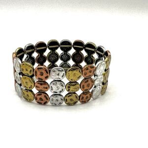 Tri metal stretchy wide circle bracelet